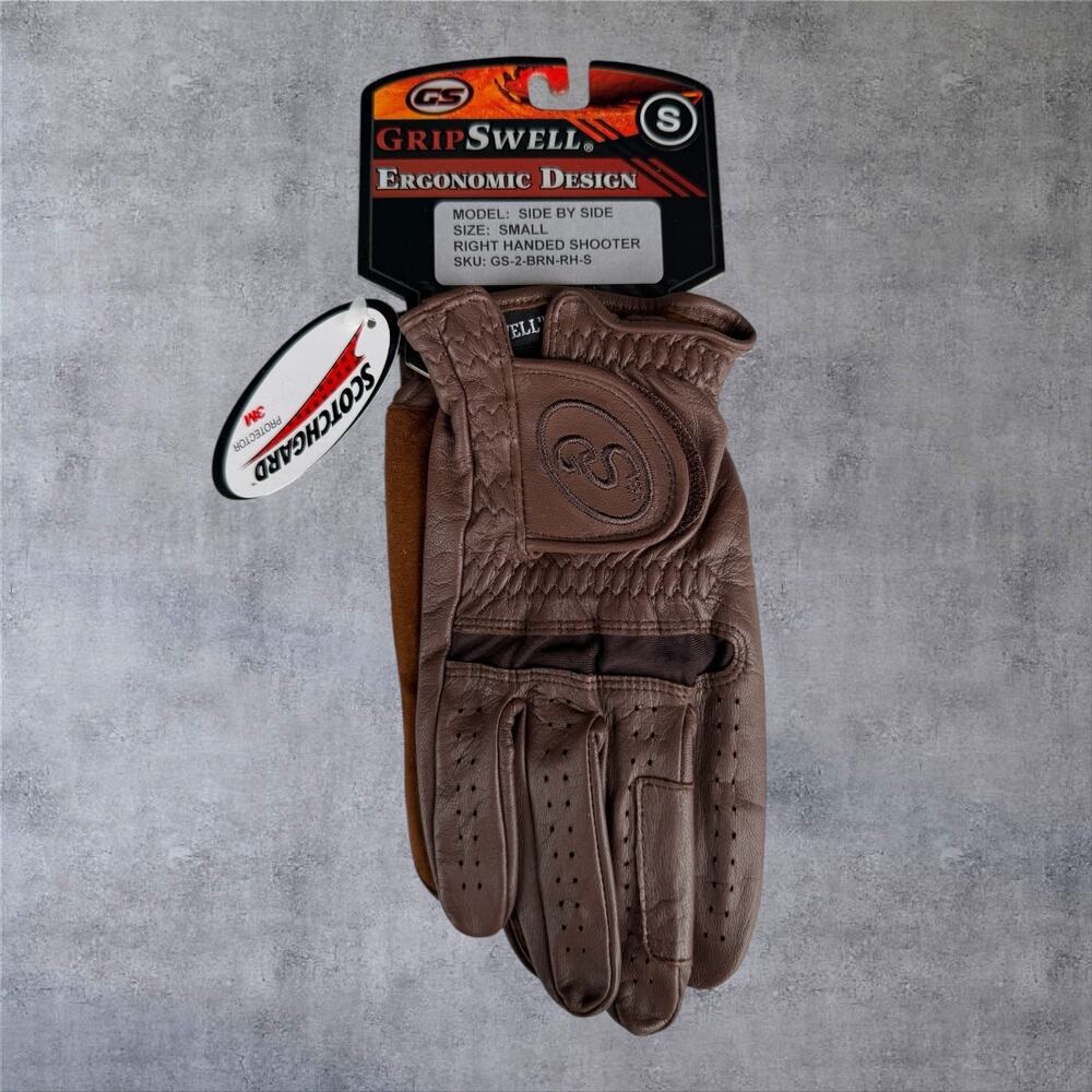 GripSwell Side By Side Shooting Gloves Small Brown Leather RH Shooter NOS